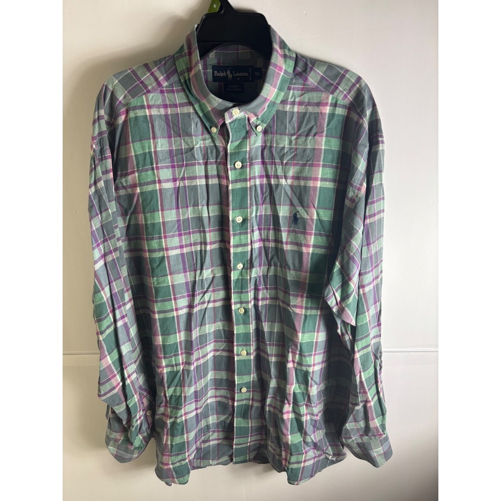 Polo Ralph Lauren Blaire Mens XL Green Purple Plaid Cotton Button Down Shirt A23
